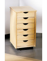 Caisson sur roulettes - Pin naturel - Nils - Meuble 6 tiroirs pour bureau