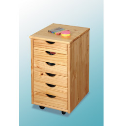 Caisson sur roulettes - Pin naturel - Nils - Meuble 6 tiroirs pour bureau