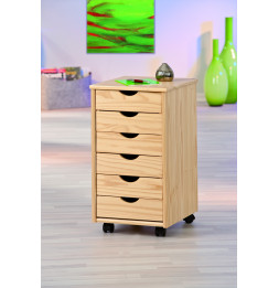 Caisson sur roulettes - Pin naturel - Nils - Meuble 6 tiroirs pour bureau