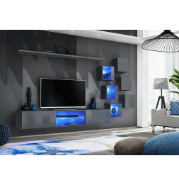 Ensemble meuble TV mural Switch XXI - L 240 x P 40 x H 120 cm - Gris