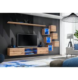 Ensemble meuble TV mural Switch XXI - L 240 x P 40 x H 120 cm - Marron