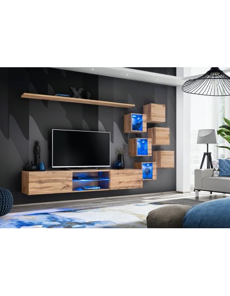 Ensemble meuble TV mural Switch XXI - L 240 x P 40 x H 120 cm - Marron