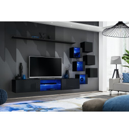 Ensemble meuble TV mural Switch XXI - L 240 x P 40 x H 120 cm - Noir