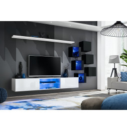 Ensemble meuble TV mural Switch XXI - L 240 x P 40 x H 120 cm - Blanc et noir