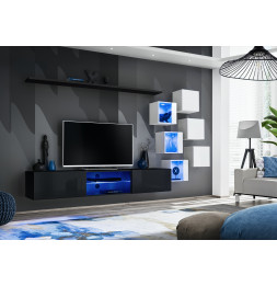 Ensemble meuble TV mural Switch XXI - L 240 x P 40 x H 120 cm - Noir et blanc