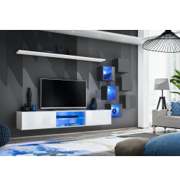 Ensemble meuble TV mural Switch XXI - L 240 x P 40 x H 120 cm - Blanc et gris