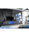 Ensemble meuble TV mural Switch XXI - L 240 x P 40 x H 120 cm - Gris et blanc