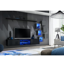 Ensemble meuble TV mural Switch XXI - L 240 x P 40 x H 120 cm - Noir et gris