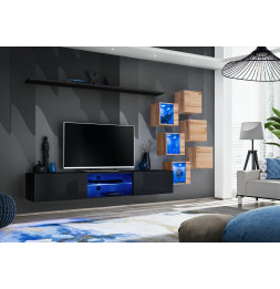 Ensemble meuble TV mural Switch XXI - L 240 x P 40 x H 120 cm - Noir et marron