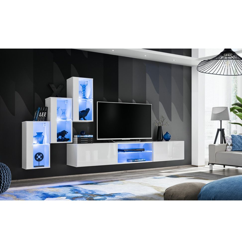Ensemble meuble TV mural Switch XXII - L 240 x P 40 x H 170 cm - Blanc