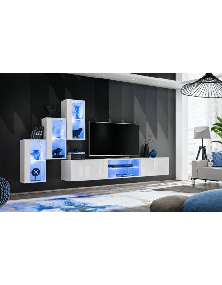 Ensemble meuble TV mural Switch XXII - L 240 x P 40 x H 170 cm - Blanc