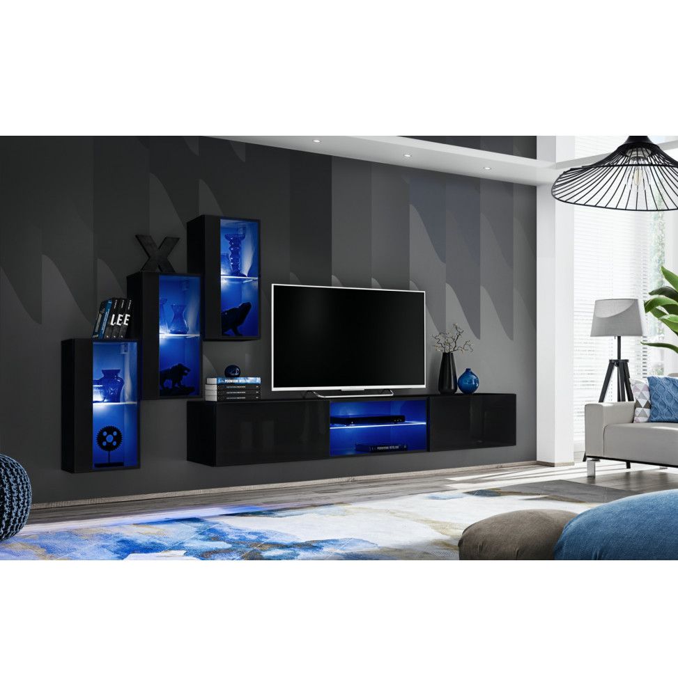 Ensemble meuble TV mural Switch XXII - L 240 x P 40 x H 170 cm - Noir