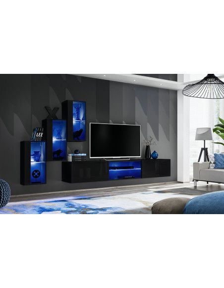 Ensemble meuble TV mural Switch XXII - L 240 x P 40 x H 170 cm - Noir