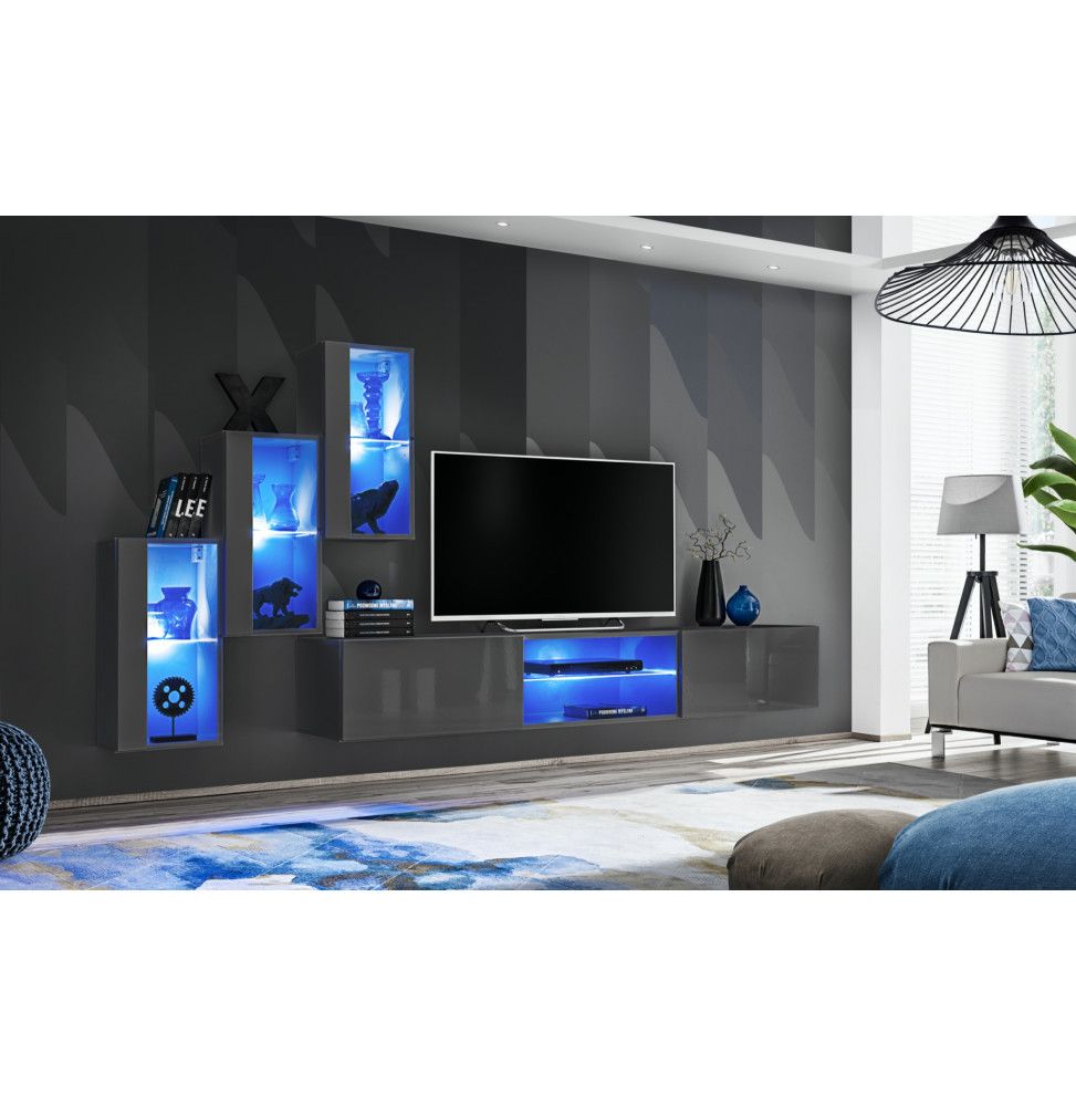 Ensemble meuble TV mural Switch XXII - L 240 x P 40 x H 170 cm - Gris