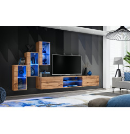 Ensemble meuble TV mural Switch XXII - L 240 x P 40 x H 170 cm - Marron