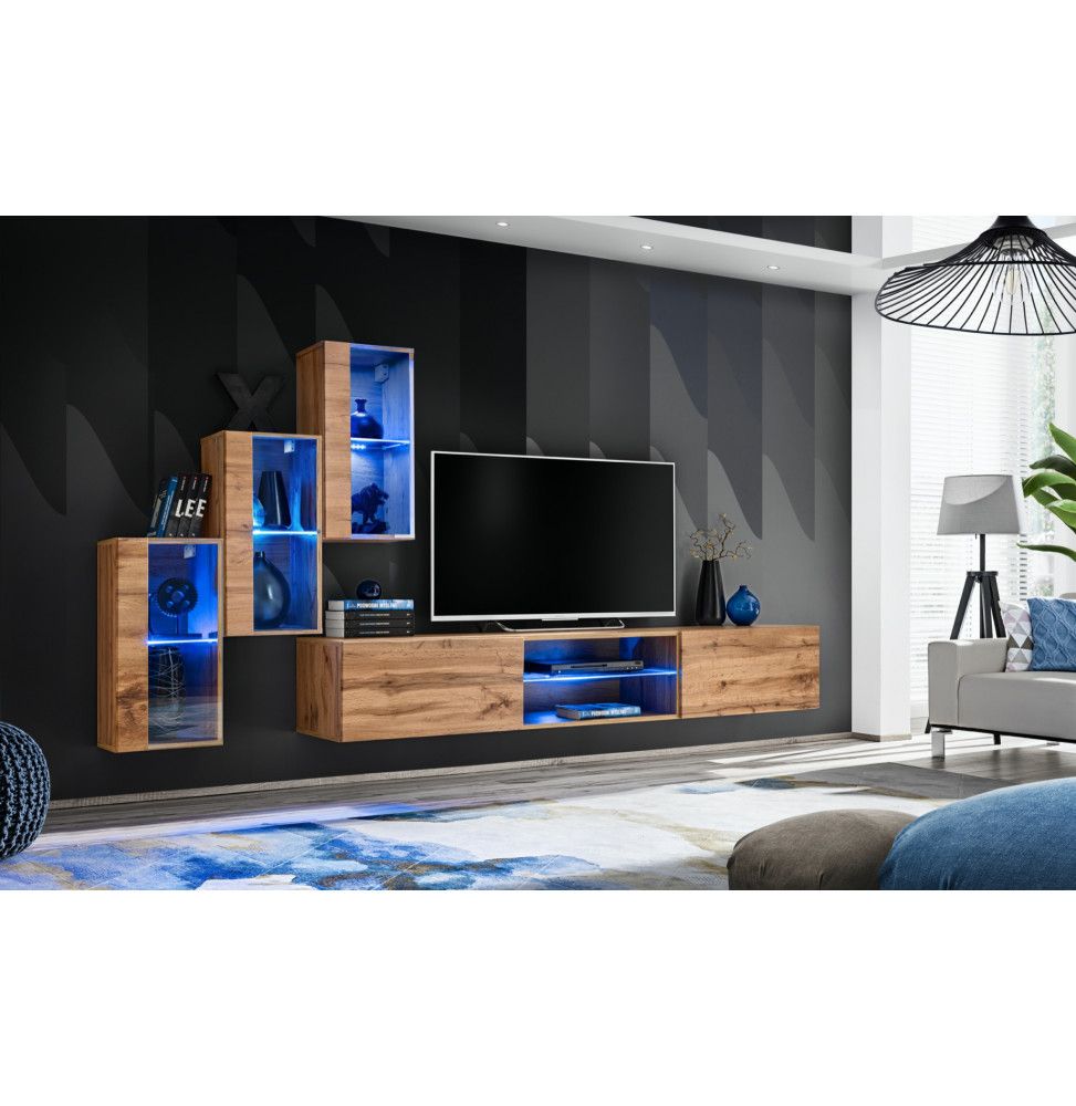 Ensemble meuble TV mural Switch XXII - L 240 x P 40 x H 170 cm - Marron