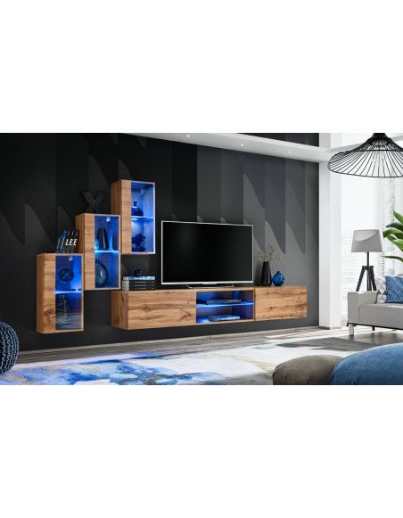 Ensemble meuble TV mural Switch XXII - L 240 x P 40 x H 170 cm - Marron