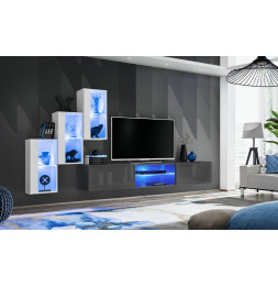 Ensemble meuble TV mural Switch XXII - L 240 x P 40 x H 170 cm - Blanc et gris
