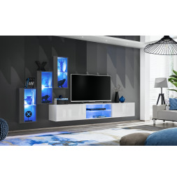 Ensemble meuble TV mural Switch XXII - L 240 x P 40 x H 170 cm - Gris et blanc