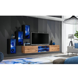 Ensemble meuble TV mural Switch XXII - L 240 x P 40 x H 170 cm - Noir et marron