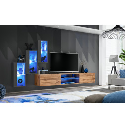 Ensemble meuble TV mural Switch XXII - L 240 x P 40 x H 170 cm - Gris et marron