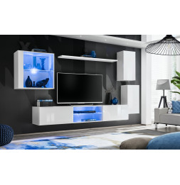 Ensemble meuble TV mural Switch XXIII - L 250 x P 40 x H 140 cm - Blanc