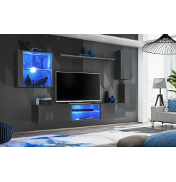 Ensemble meuble TV mural Switch XXIII - L 250 x P 40 x H 140 cm - Gris