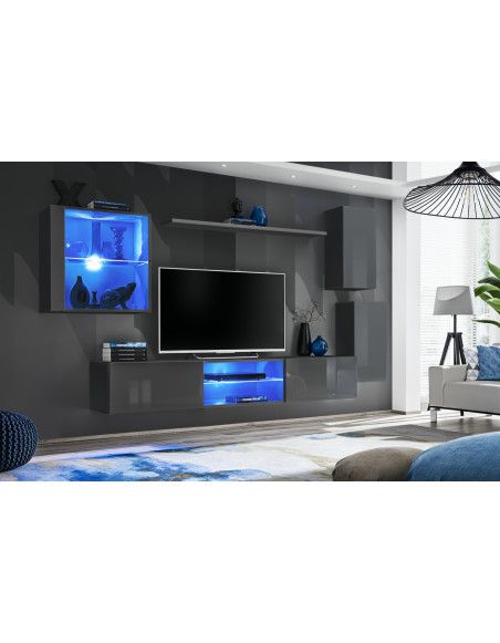 Ensemble meuble TV mural Switch XXIII - L 250 x P 40 x H 140 cm - Gris