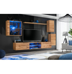 Ensemble meuble TV mural Switch XXIII - L 250 x P 40 x H 140 cm - Marron