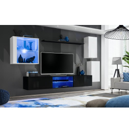 Ensemble meuble TV mural Switch XXIII - L 250 x P 40 x H 140 cm - Noir et blanc