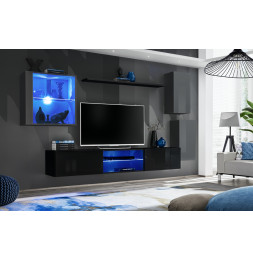 Ensemble meuble TV mural Switch XXIII - L 250 x P 40 x H 140 cm - Noir et gris