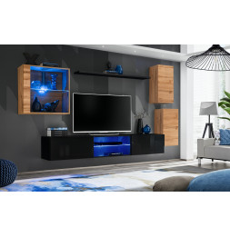 Ensemble meuble TV mural Switch XXIII - L 250 x P 40 x H 140 cm - Noir et marron