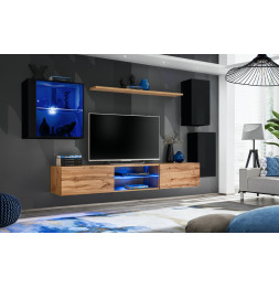 Ensemble meuble TV mural Switch XXIII - L 250 x P 40 x H 140 cm - Marron et noir