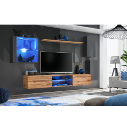 Ensemble meuble TV mural Switch XXIII - L 250 x P 40 x H 140 cm - Marron et gris