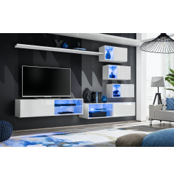Ensemble meuble TV mural Switch XXIV - L 260 x P 40 x H 170 cm - Blanc