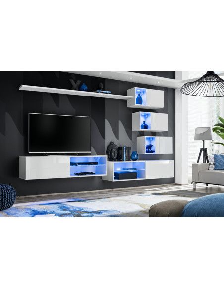 Ensemble meuble TV mural Switch XXIV - L 260 x P 40 x H 170 cm - Blanc