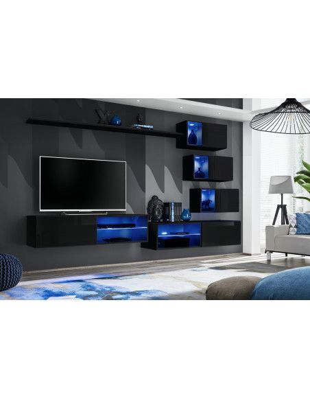 Ensemble meuble TV mural Switch XXIV - L 260 x P 40 x H 170 cm - Noir