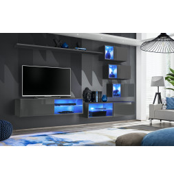 Ensemble meuble TV mural Switch XXIV - L 260 x P 40 x H 170 cm - Gris