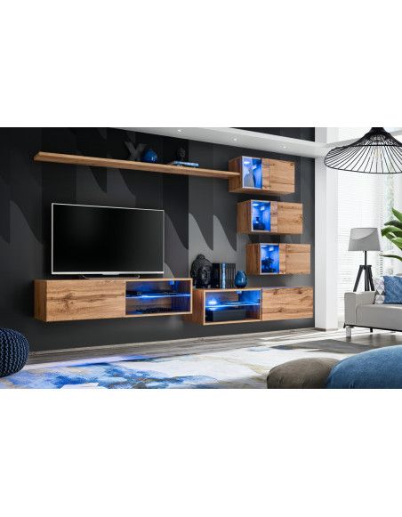 Ensemble meuble TV mural Switch XXIV - L 260 x P 40 x H 170 cm - Marron