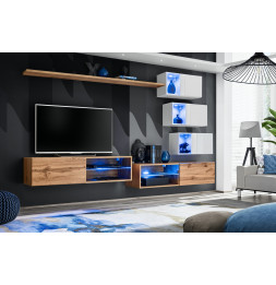 Ensemble meuble TV mural Switch XXIV - L 260 x P 40 x H 170 cm - Marron et blanc