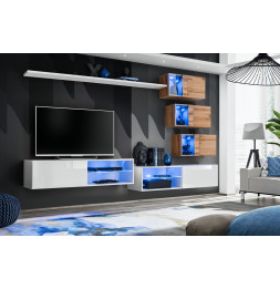 Ensemble meuble TV mural Switch XXIV - L 260 x P 40 x H 170 cm - Blanc et marron