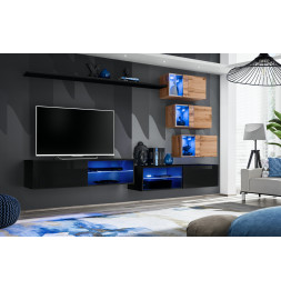 Ensemble meuble TV mural Switch XXIV - L 260 x P 40 x H 170 cm - Noir et marron