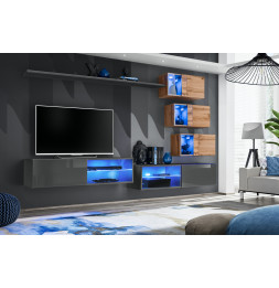 Ensemble meuble TV mural Switch XXIV - L 260 x P 40 x H 170 cm - Gris et marron