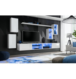 Ensemble meuble TV mural Switch XXV - L 280 x P 40 x H 140 cm - Blanc