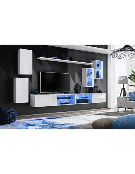 Ensemble meuble TV mural Switch XXV - L 280 x P 40 x H 140 cm - Blanc