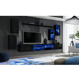 Ensemble meuble TV mural Switch XXV - L 280 x P 40 x H 140 cm - Noir