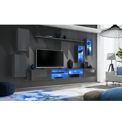 Ensemble meuble TV mural Switch XXV - L 280 x P 40 x H 140 cm - Gris
