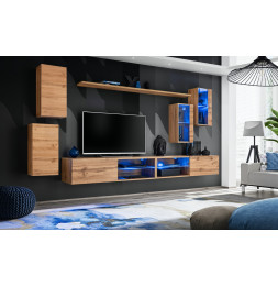 Ensemble meuble TV mural Switch XXV - L 280 x P 40 x H 140 cm - Marron