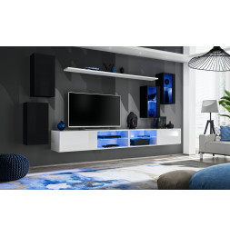 Ensemble meuble TV mural Switch XXV - L 280 x P 40 x H 140 cm - Blanc et noir