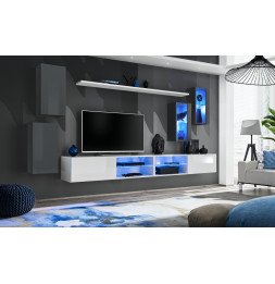 Ensemble meuble TV mural Switch XXV - L 280 x P 40 x H 140 cm - Blanc et gris